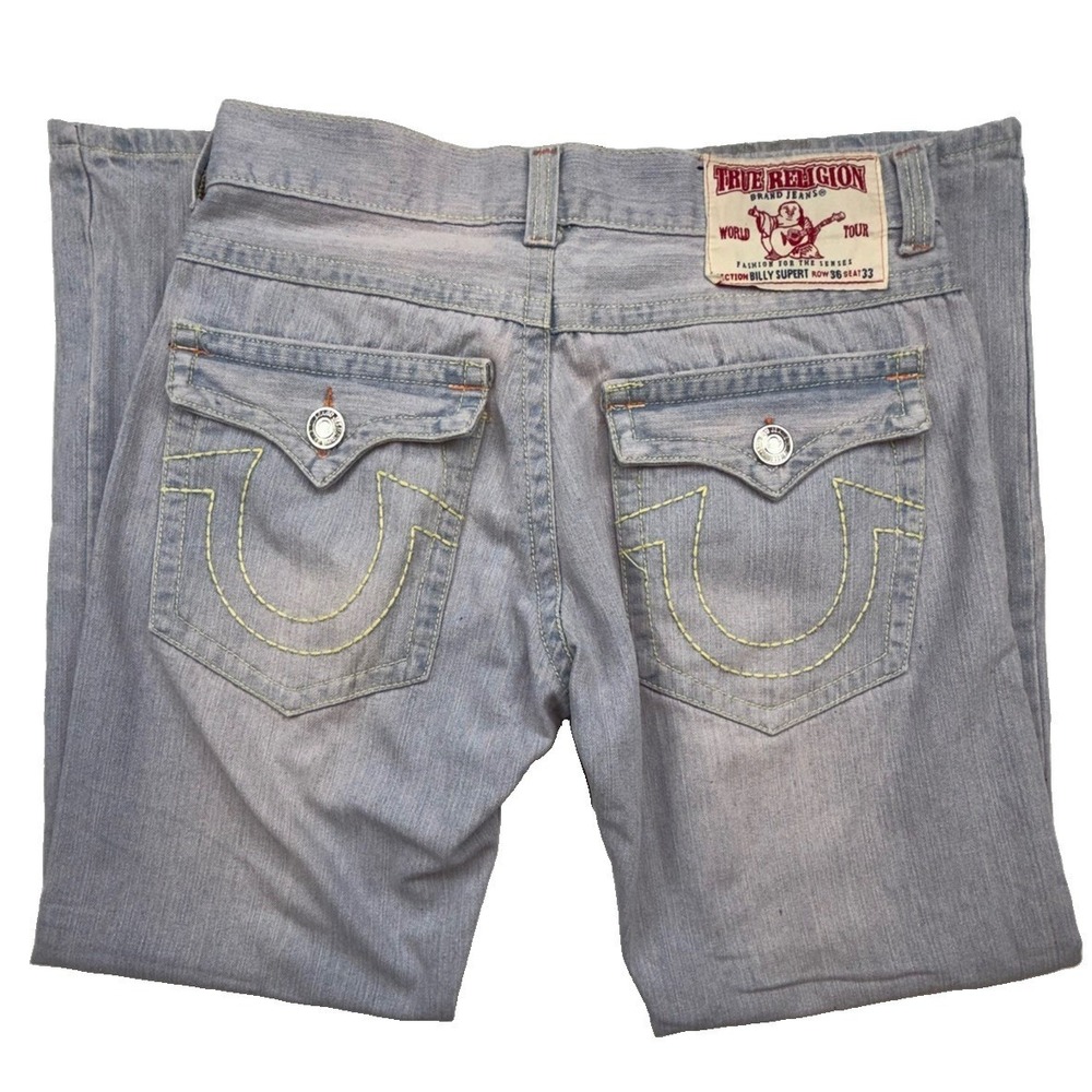 Vintage True Religion Jeans Mens 34 Billy Super T Light Wash Made in USA Y2K